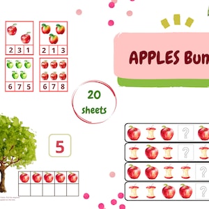 APPLES-activiteitenbundel || Voorschoolse activiteit || Thuisschoolactiviteit|| Afdrukbaar voor kleuters|| Traceren, tellen, schaarvaardigheden, reeksen