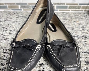 Vintage Via Spiga Soft Black Square Toe Slip On Leather Loafers - Size 8.5