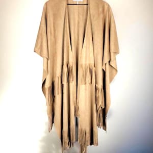 ANTHROPOLOGIE Anderson & Lauth Ella Ruana taupe faux suede fringe poncho One Size image 1