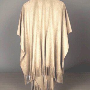 ANTHROPOLOGIE Anderson & Lauth Ella Ruana taupe faux suede fringe poncho One Size image 2