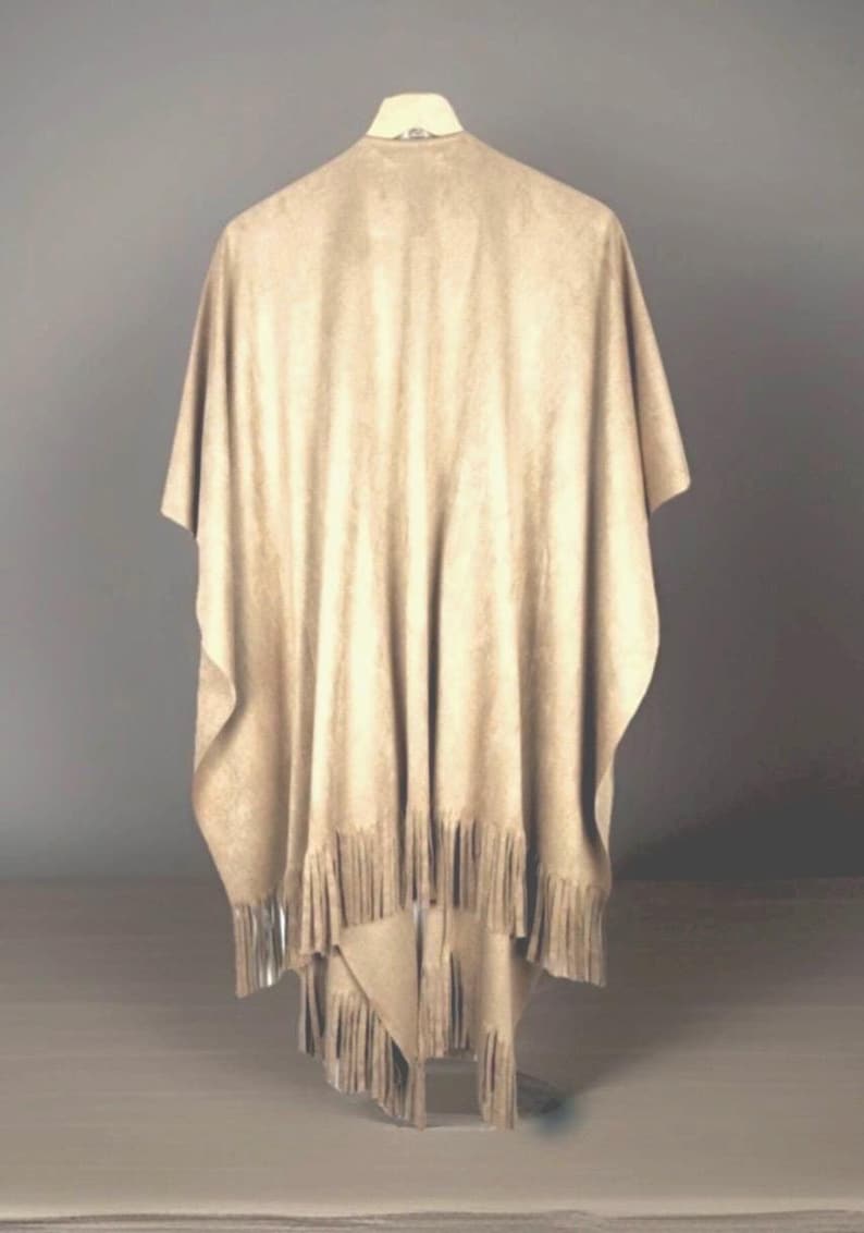 ANTHROPOLOGIE Anderson & Lauth Ella Ruana taupe faux suede fringe poncho One Size image 2
