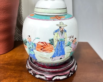 Vaso antico cinese in porcellana asiatica, vaso per zenzero, famiglia verde, bambini, Qing