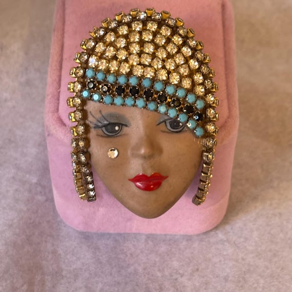 Signed Beatriz Brooch Hand Painted Porcelain Swarovski Crystals