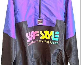 Vintage Iridescent Surf Style Windbreaker One Size Fits All - Purple, Black