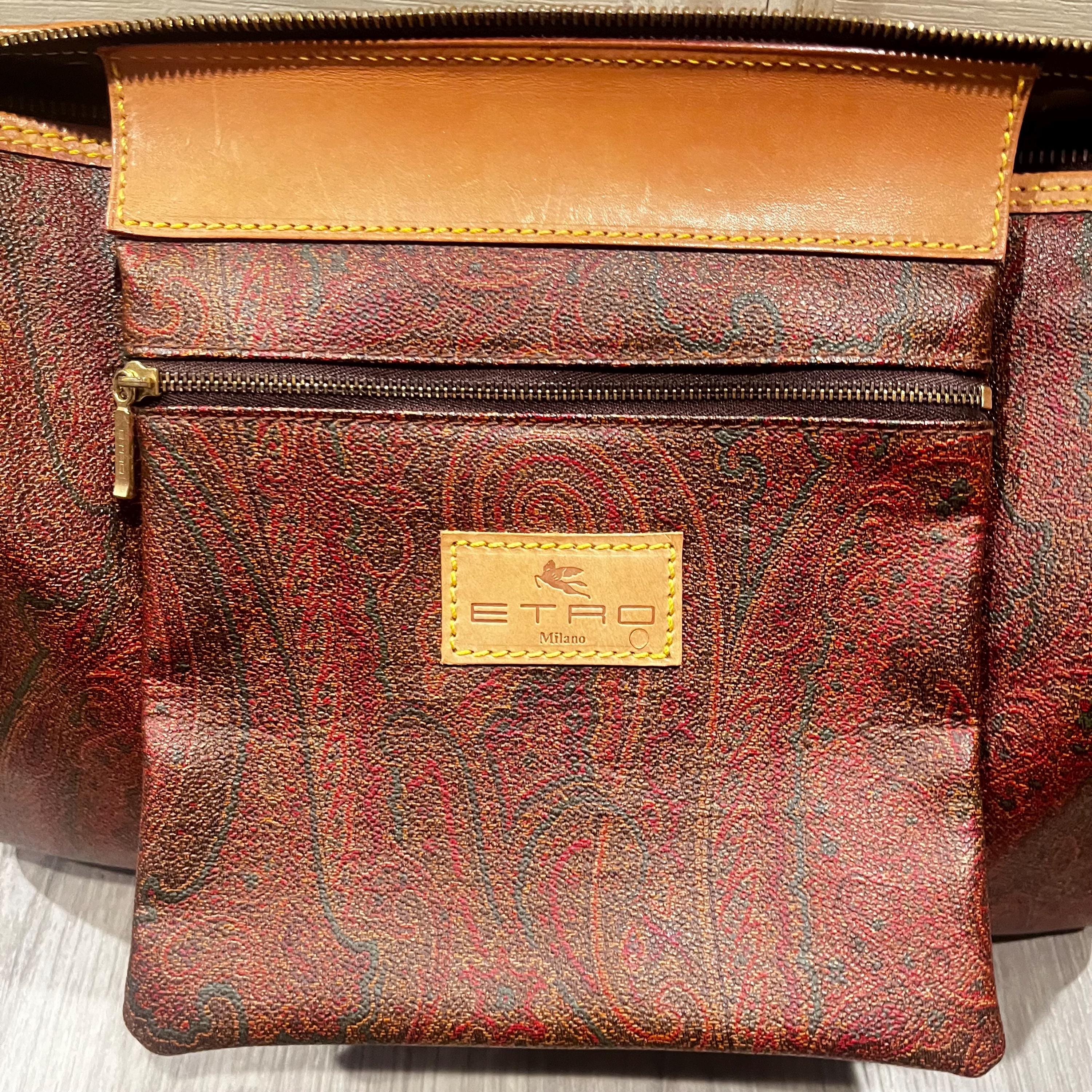Vintage 1994 ETRO Paisley Print Boston Bag Italy With Decorative 