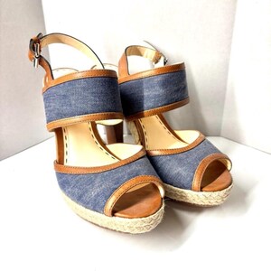 Coach Daria Denim Slingback Heels Size 9 Medium Chunky Cone Stiletto Heel
