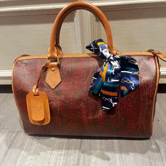 Vintage 1994 ETRO Paisley Print Boston Bag Italy With Decorative