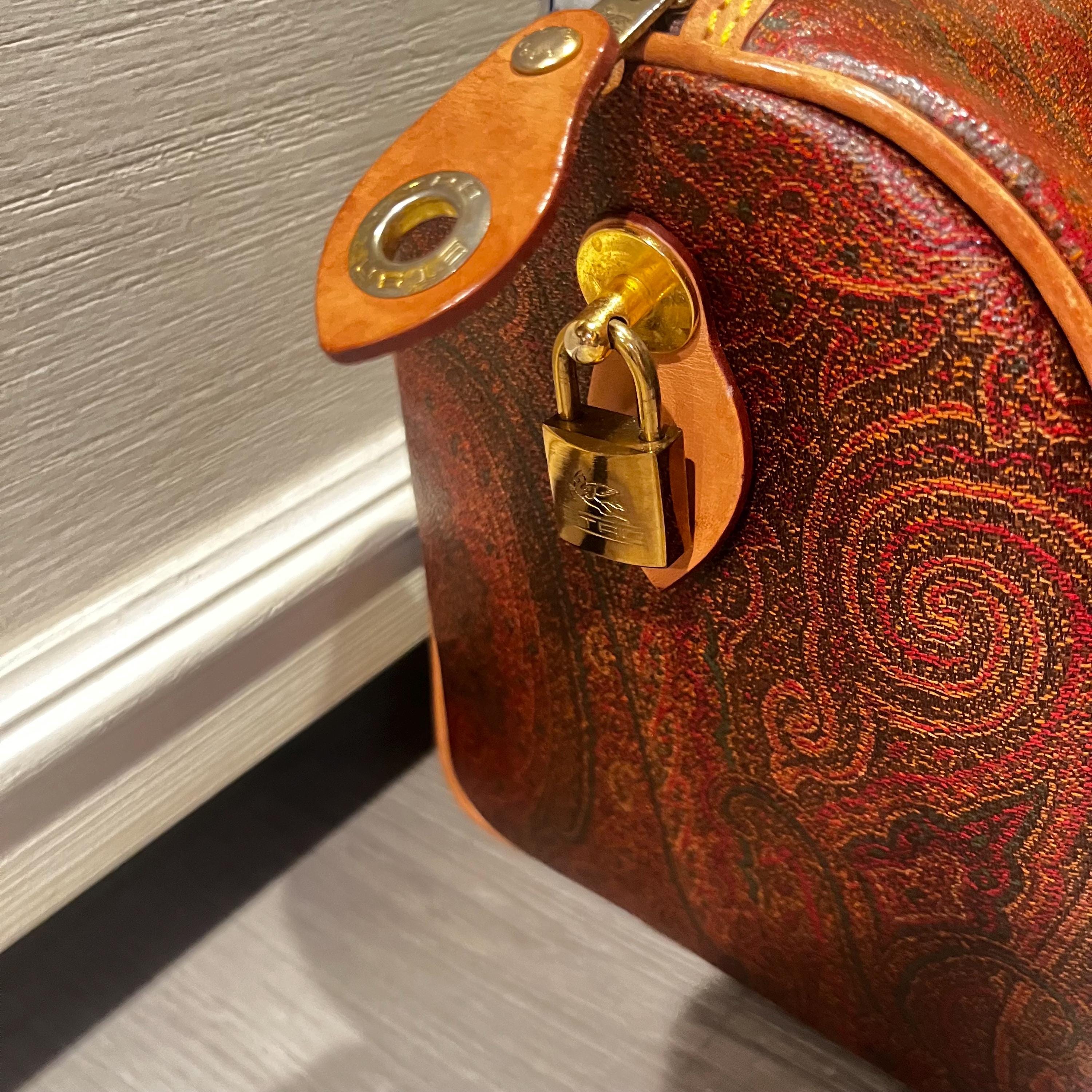 Vintage 1994 ETRO Paisley Print Boston Bag Italy With Decorative