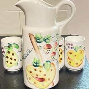 Vintage Handmade Nagoya Japan 1950s Juice Pitcher With 4 Glasses Cottagecore