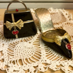 Vintage PartyLite Purse Heel Tea-light Candle Holder Victorian Ruby Red Jeweled