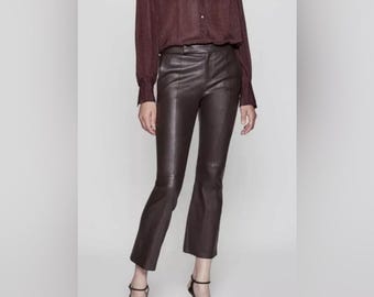 NWT Equipment Femme Brown Sebritte Crop Lamb Leather Trousers Pants Sz 4 Small