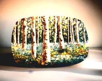 Vintage Pier 1 Ironstone Hand Painted Birch Tree Forest Serving Platter Textured