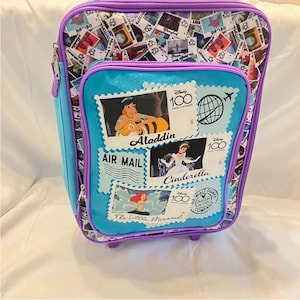 Vintage Disney 100-jarig jubileum reistas voor kinderen op wielen paarsblauwe luchtpoststempel