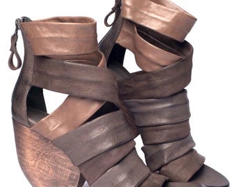 Elisanero Strappy Ankle High Heels Size 36, Soft Brown Leather, Made in Italy