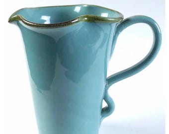 Southern Living At Home Toscana Collection Teal Blue Ceramic Pitcher Made in  Italy