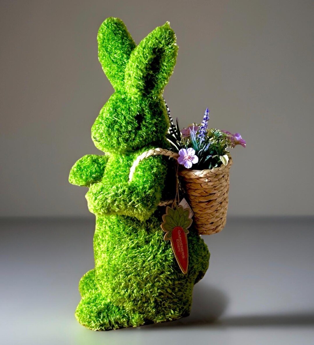 Faux Moss Rabbit Figure W/ Floral Basket Backpack 14” Tall Easter ...