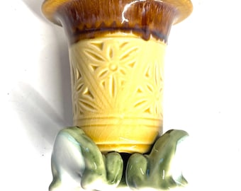 Vintage Drip Glaze Majolica Frogs with Bamboo Asian Planter