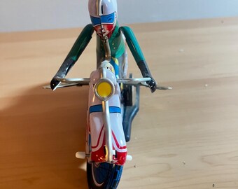ヴィンテージ ゼンマイ式 ポリスカー ブリキ玩具 1970年代製 ゼンマイ式ブリキ製回転式おもちゃ オートバイ MS-702 中国