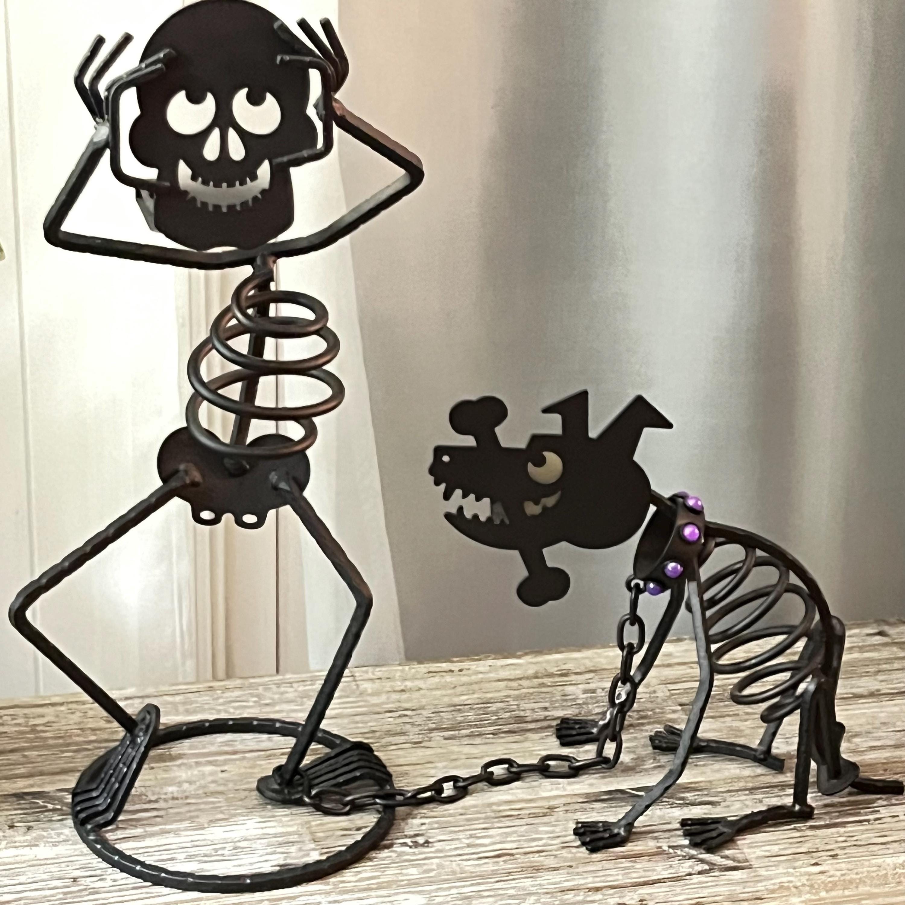 Rare Retired Partylite Metal Skeleton and Dog Candle Holders