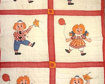 Vintage Raggedy Ann & Andy Hand Made Quilt Wall Hanging