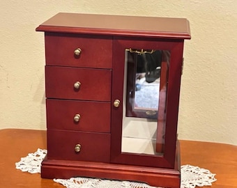 Vintage Solid Wood Mirrored Jewelry Box Armoire