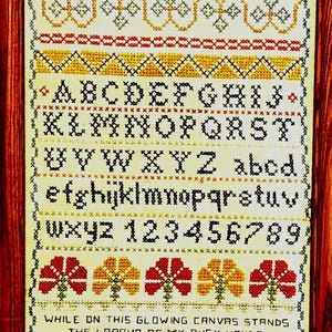 Vintage Framed Cross-stitch Needlepoint Alphabet Sampler Wall Hanging