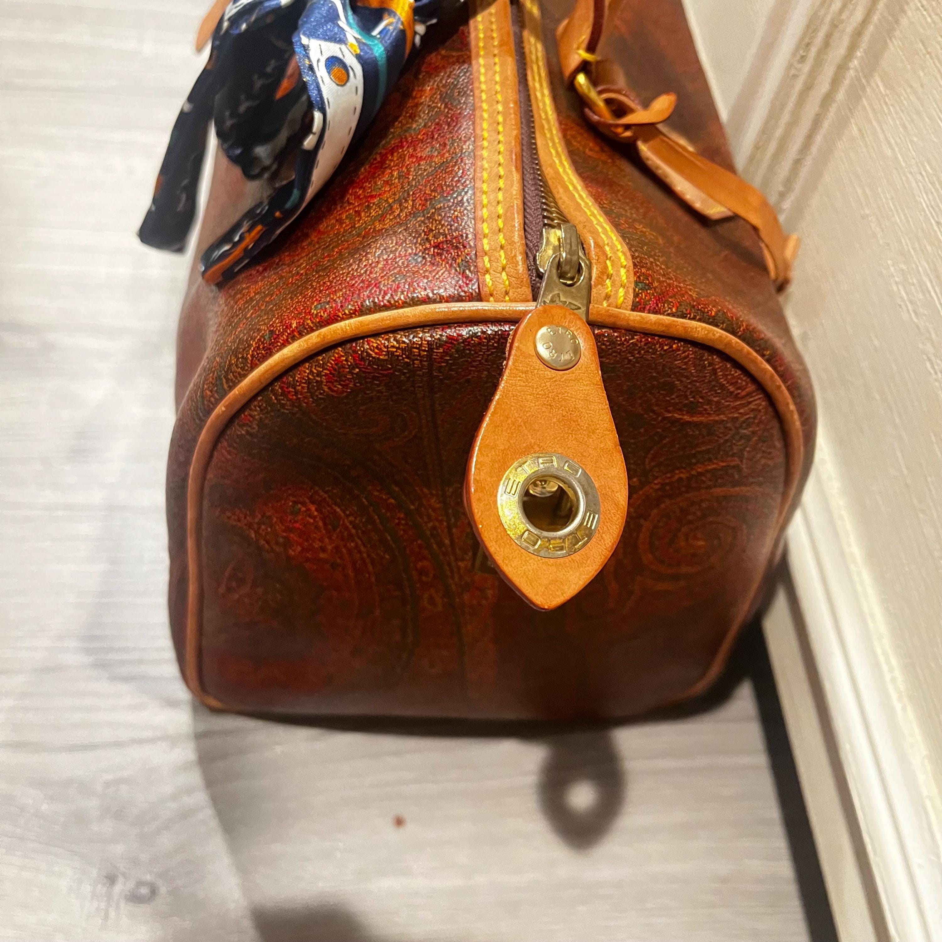 Vintage 1994 ETRO Paisley Print Boston Bag Italy With Decorative