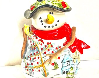 Heather Goldminc Blue Sky Clayworks The Night Before Christmas Snowman Cookie Jar 2011