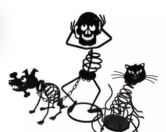 Mr Bones Statue and friends Cat and dog Partylite Halloween Votive holder lot