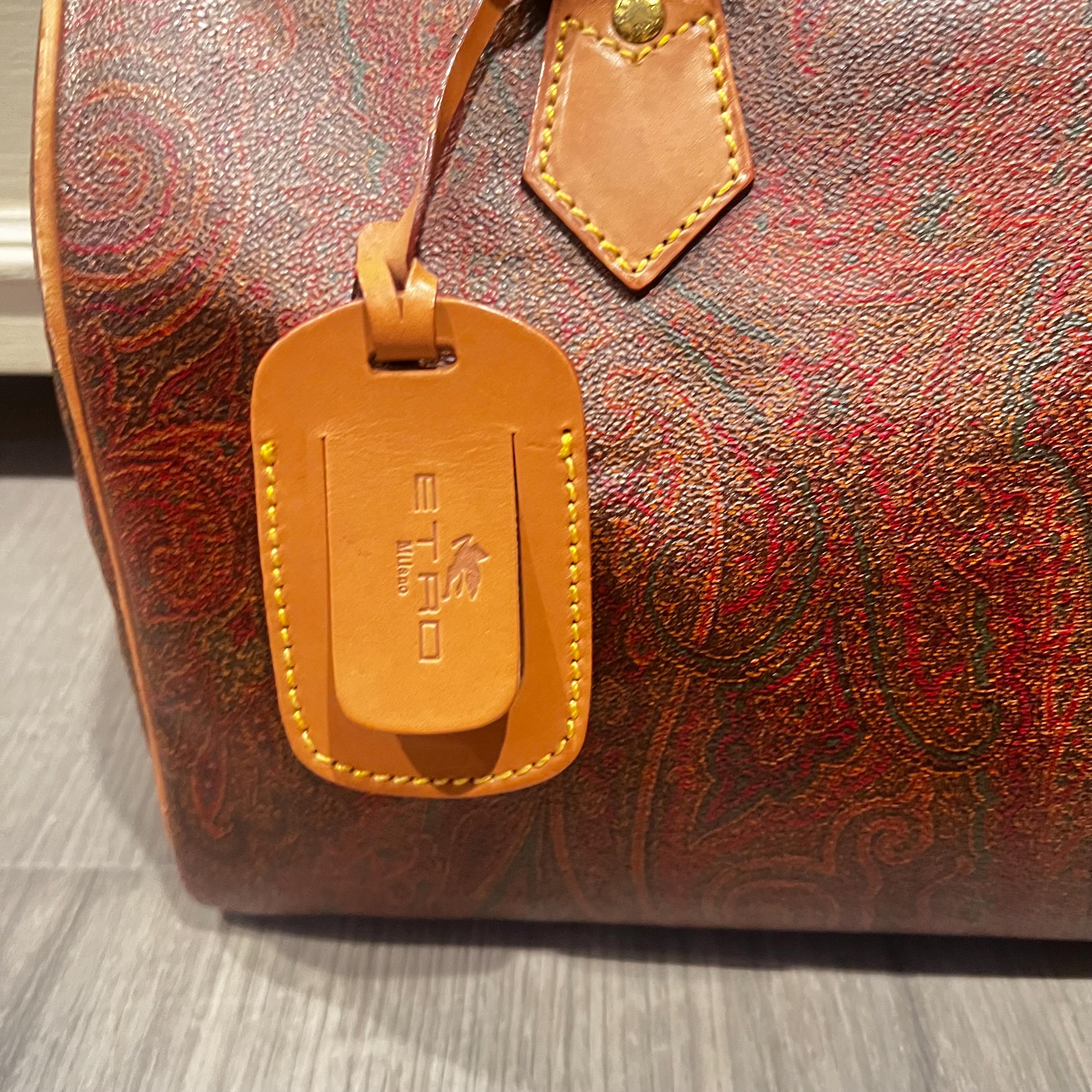 Vintage 1994 ETRO Paisley Print Boston Bag Italy With Decorative