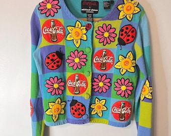 Very RARE Michael Simon Limited Edition Cardigan with Coca-Cola Sz Sm 1999 VTG
