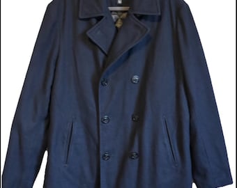 Vintage Y2K Coach Double Breasted Leather Trim Wool Pea Coat
