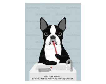 Basset Hound dog brushing teeth 13x19  art PRINT JSCHMETZ