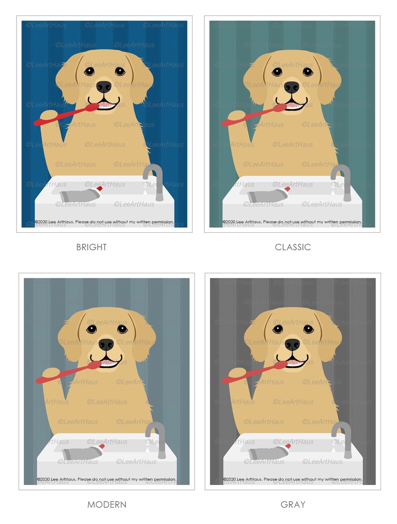 133D Golden Retriever Brushing Teeth Wall Art Golden Etsy