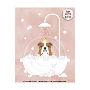 101DP English Bulldog Art  - English Bulldog in Bathtub Wall Art - English Bulldog Decor - Bubble Bath Print - Pet Breed Portraits - Dog Art