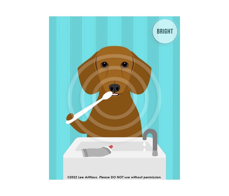 95DP Red Dachshund Dog Brushing Teeth Wall Art Brush Your Etsy
