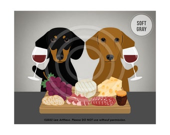 505DP Charcuterie Art Prints - Two Dachshunds Eating Charcuterie Board Wall Art - Dog Kitchen Decor - Charcuterie Board Gift - Dachshund Art