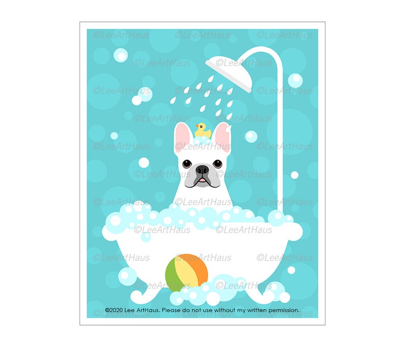 668D Bath Wall Art White French Bulldog in Bubble Bath Wall Etsy