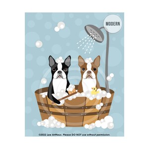 26DP Bathroom Art Decor Two Boston Terrier Dogs in Wooden Bathtub Wall Art Bathroom Wall Art Bath Print Dog Bathroom Decor image 7