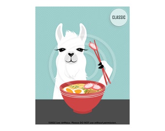 3JP Ramen Decor - Llama Eating Ramen Wall Art - Ramen Art - Kitchen Home Decor - Art for Kids Room - Ramen Noodles - Animal Eating Ramen