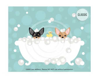 232DP Two Chihuahua Dogs Peeking in Bubble Bath Tub Wall Art - Chihuahua Decor - Dog Poster - Dog Bath Art - Art for Bathroom - Bath Signs