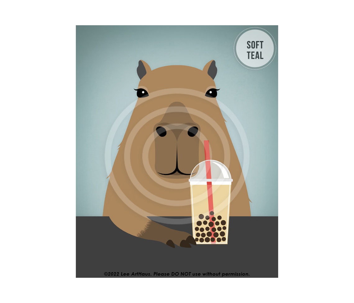 51JP Boba Tea Art Capybara Drinking Bubble Tea Wall Art - Etsy Ireland