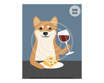 651DP Wine Decor - Red Shiba Inu Drinking Wine Wall Art - Wine Glass Print - Funny Dog Decor - Wine and Cheese - Shiba Inu Gifts - Wine Gift