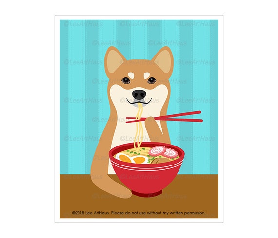 710d Dog Artwork Red Shiba Inu Eating Ramen Bowl Wall Art Japanese Food Print Foodie Art Gift Gift For Chef Ramen Noodle Lovers