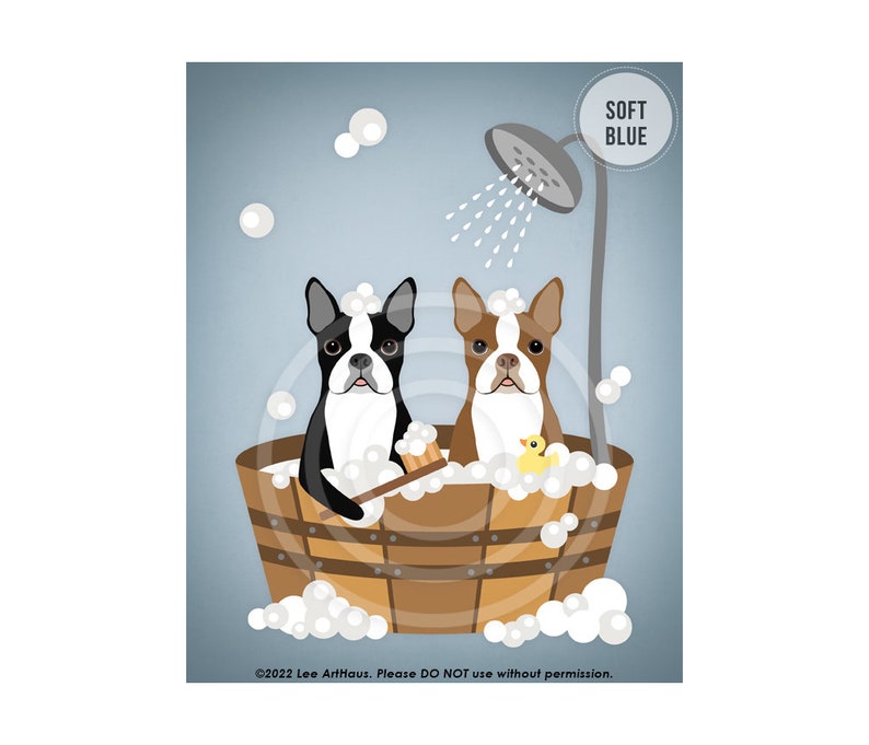 26DP Bathroom Art Decor Two Boston Terrier Dogs in Wooden Bathtub Wall Art Bathroom Wall Art Bath Print Dog Bathroom Decor image 4