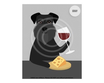 631DP Wine Gifts - Black Schnauzer Drinking Wine Wall Art - Wine and Cheese Gifts - Dog Drinking Wine - Miniature Schnauzer Art - Dog Prints