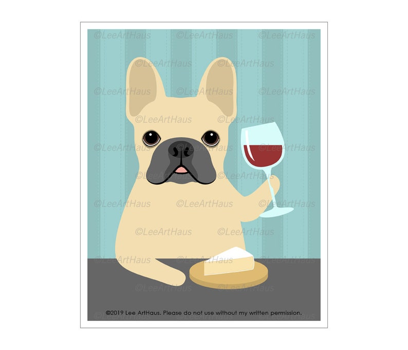 674D Wine Decor French Bulldog Drinking Bottle of Wine Wall Etsy