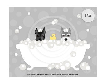 185DP Two Cropped Ear Schnauzer Dogs Peeking in Bubble Bath Wall Art - Schnauzer Gifts - Schnauzer Decor - Dog Bath Art - Schnauzers Prints