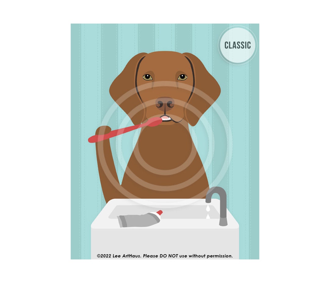 342DP Vizsla Dog Brushing Teeth Wall Art Vizla Gift Brush Etsy