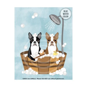 26DP Bathroom Art Decor Two Boston Terrier Dogs in Wooden Bathtub Wall Art Bathroom Wall Art Bath Print Dog Bathroom Decor image 9